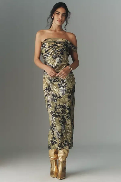 By Anthropologie One-shoulder Printed Slim Midi Dress In Green