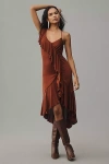 By Anthropologie One-shoulder Ruffled High-low Midi Dress In Brown