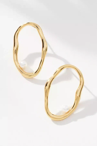 By Anthropologie Open Oval Pearl Earrings In Gold