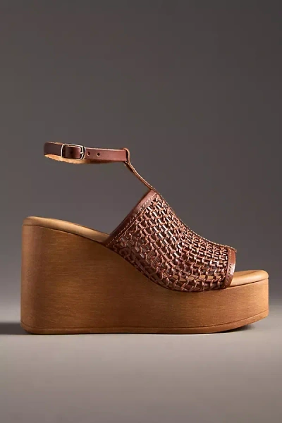 By Anthropologie Open-toe Woven Wood-bottom Platform Clogs