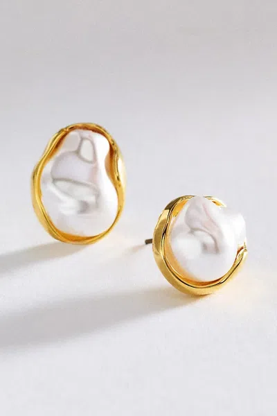 By Anthropologie Organic Pearl Post Earrings In Silver