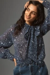 By Anthropologie Organza Tie-neck Blouse In Blue