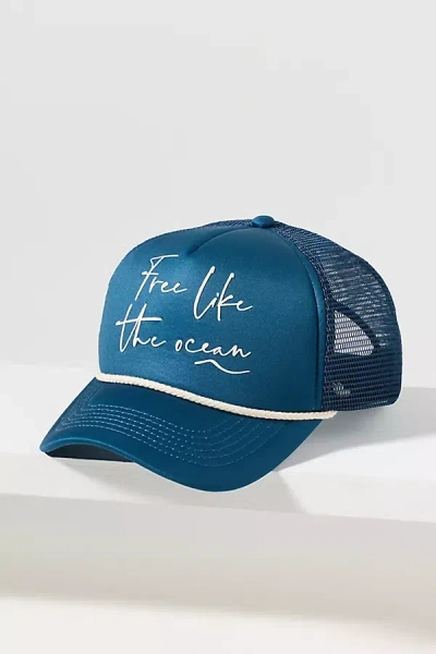 By Anthropologie Outdoorsy Conversational Trucker Hat In Blue