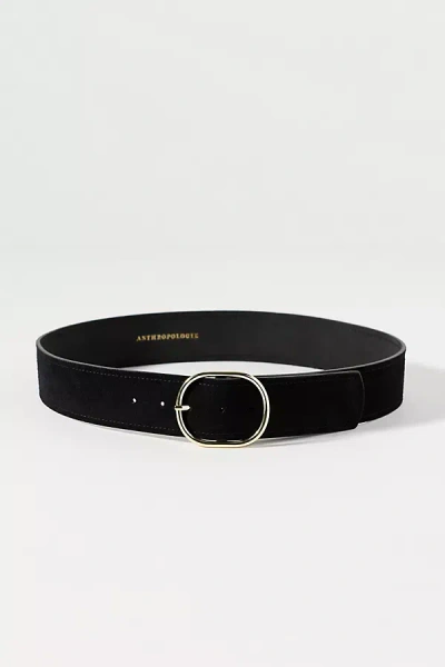 By Anthropologie Oval Buckle Leather Belt In Black