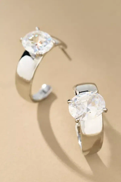By Anthropologie Oval Crystal Earrings In Silver