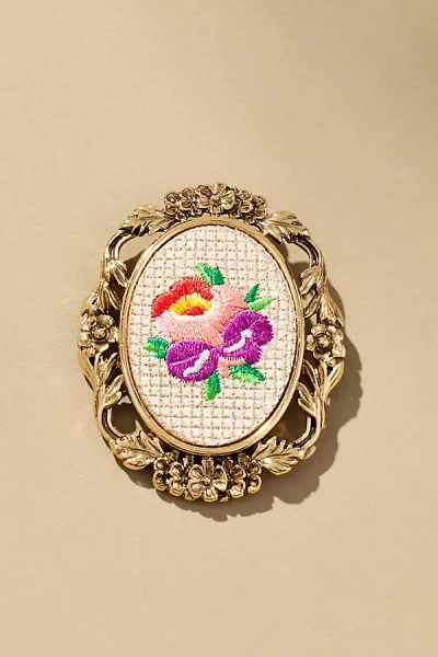 By Anthropologie Oval Needlepoint Brooch In Gold