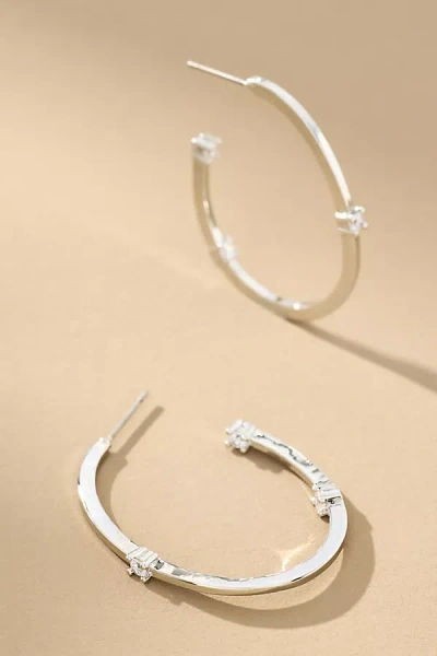 By Anthropologie Oval Sparkle Hoop Earrings In Silver