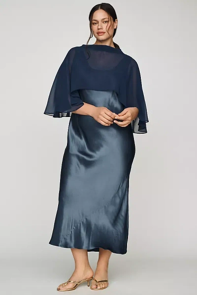 By Anthropologie Overlay Cape Slip Dress In Blue