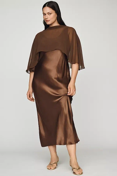 By Anthropologie Overlay Cape Slip Dress In Brown