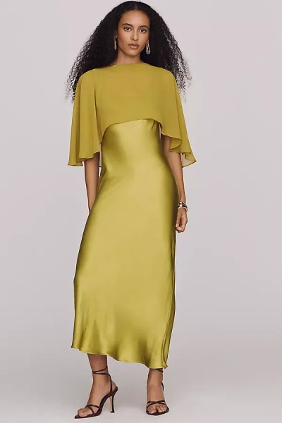 By Anthropologie Overlay Cape Slip Dress In Green