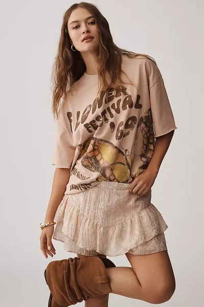By Anthropologie Oversized Flower Festival Graphic Tee In Sand