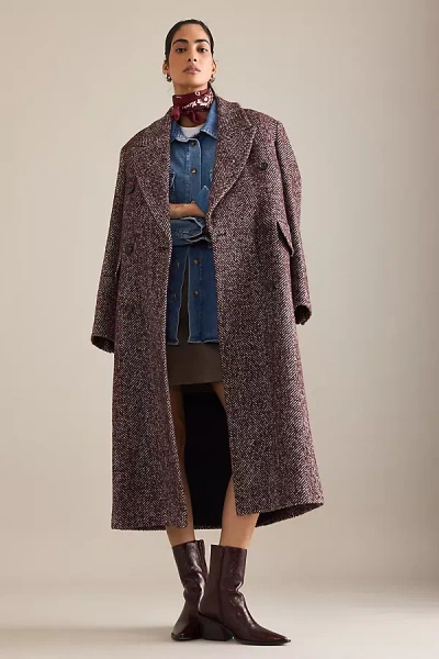 By Anthropologie Oversized Herringbone Wool Coat In Brown