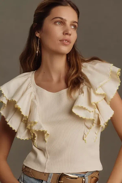 By Anthropologie Oversized Ruffles Top In White