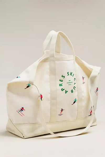 By Anthropologie Oversized Slouchy Printed Canvas Tote In White
