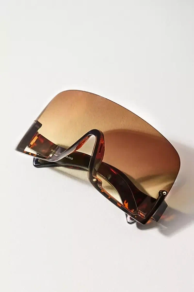 By Anthropologie Oversized Wraparound Shield Sunglasses In Brown