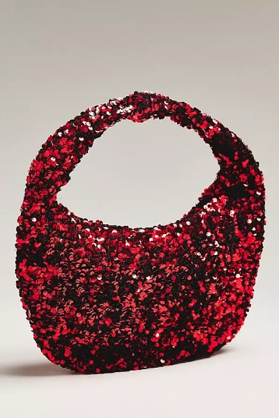 By Anthropologie Paillette Sequin Crescent Bag In Red