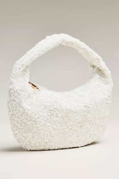 By Anthropologie Paillette Sequin Crescent Bag In White