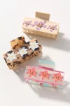 By Anthropologie Painted Floral Hair Claw Clips, Set Of 3 In Beige