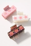By Anthropologie Painted Floral Hair Claw Clips, Set Of 3 In Brown