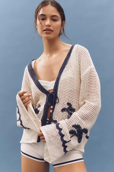 By Anthropologie Palm Tree Embellished Cardigan Sweater