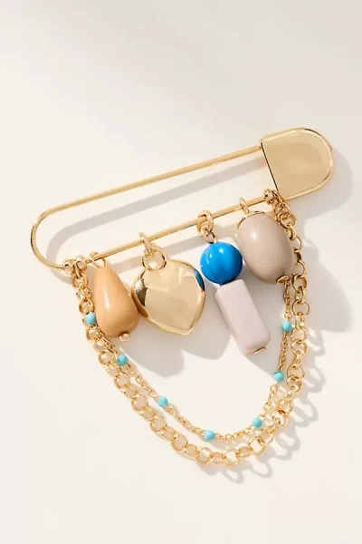 By Anthropologie Paperclip Beaded Charm Brooch In Blue