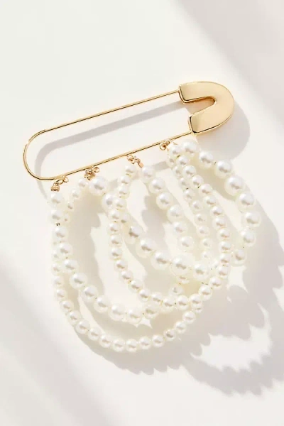By Anthropologie Paperclip Pearl Brooch In White