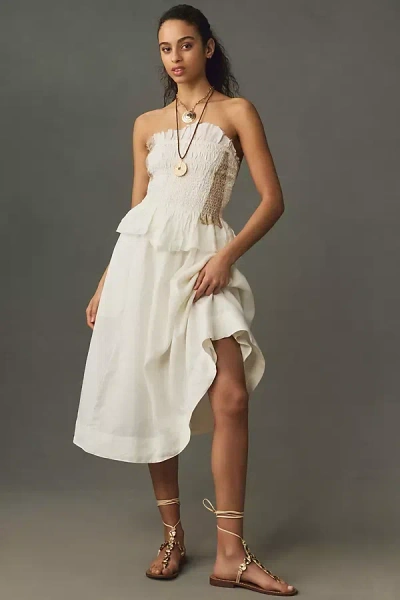 By Anthropologie Patchwork Smocked Midi Dress In White
