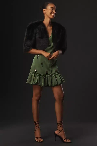 By Anthropologie Patterned Faux Fur Bolero Jacket In Black