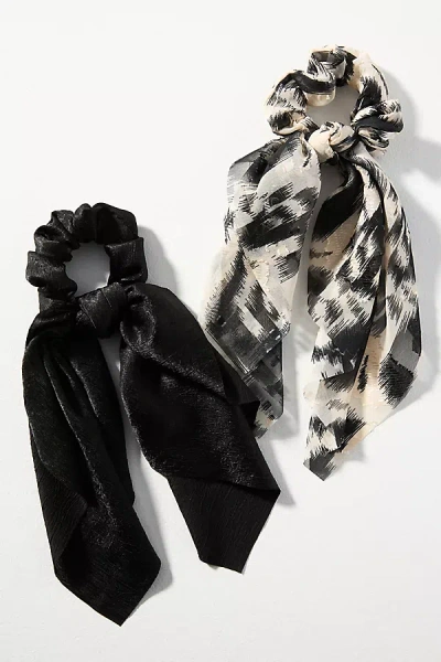 By Anthropologie Patterned Hair Scarf Scrunchies, Set Of 2 In Black