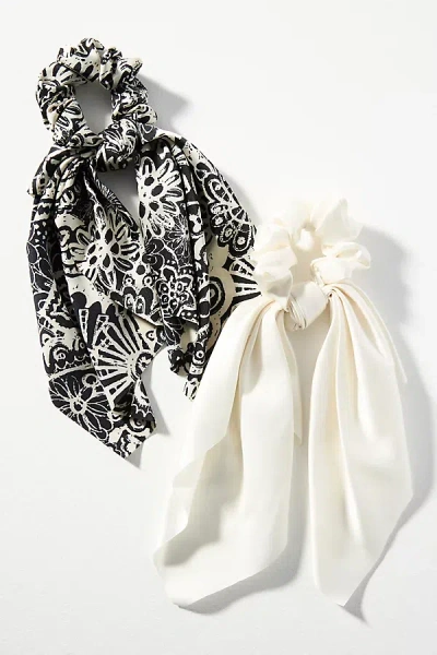 By Anthropologie Patterned Hair Scarf Scrunchies, Set Of 2 In Blue