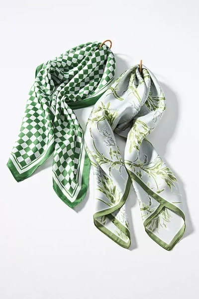 By Anthropologie Patterned Hair Scarves, Set Of 2 In Green
