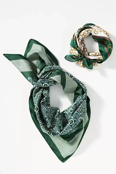 By Anthropologie Patterned Hair Scarves, Set Of 2 In Green