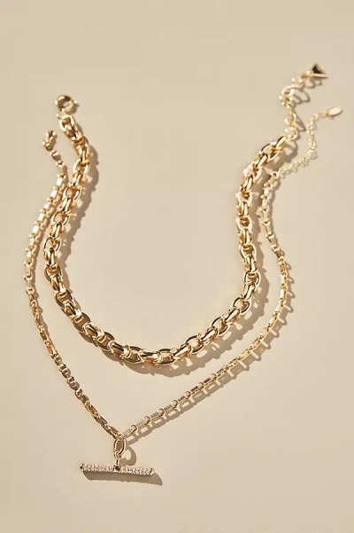 By Anthropologie Pavé Bar Layered Necklaces, Set Of 2 In Gold