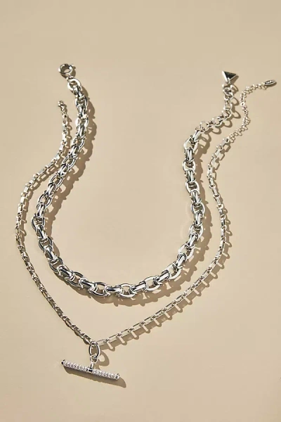 By Anthropologie Pavé Bar Layered Necklaces, Set Of 2 In Silver
