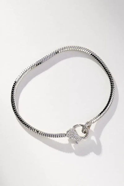 By Anthropologie Pavé Clasp Snake Chain Bracelet In Silver