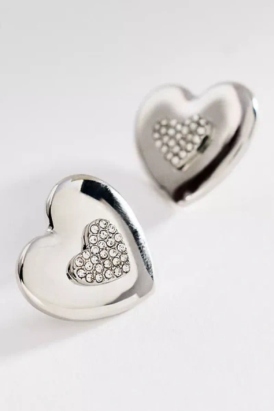 By Anthropologie Pavé Heart Post Earrings In Metallic