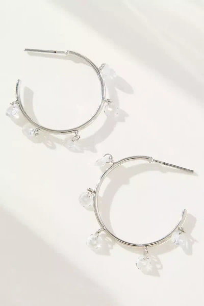 By Anthropologie Pavé Stone Hoop Earrings In Silver