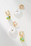 By Anthropologie Pearl & Glass Charm Huggie Hoop Earrings, Set Of 2 In White