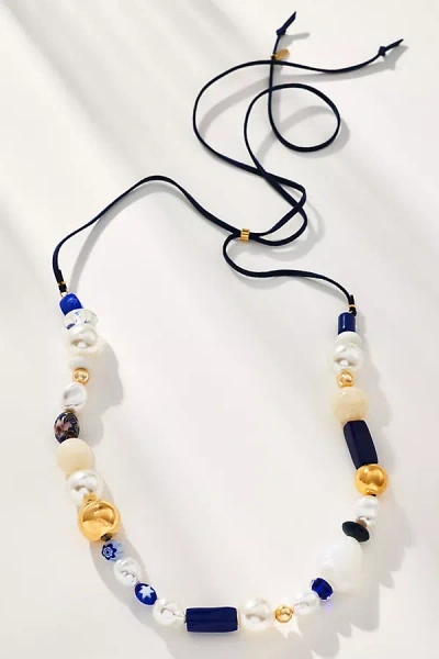 By Anthropologie Pearl Beaded Tie Necklace In Blue