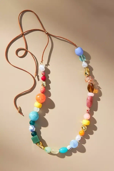 By Anthropologie Pearl Beaded Tie Necklace In Multicolor