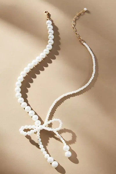 By Anthropologie Pearl Bow Collar Necklace In White