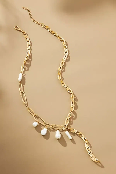 By Anthropologie Pearl Charm Chain Link Necklace In Gold