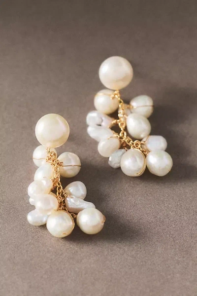 By Anthropologie Pearl Cluster Pom-pom Drop Earrings In Gold