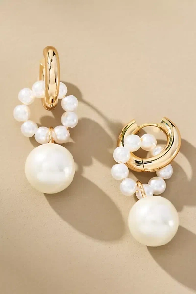 By Anthropologie Pearl Drop Huggie Earrings In White