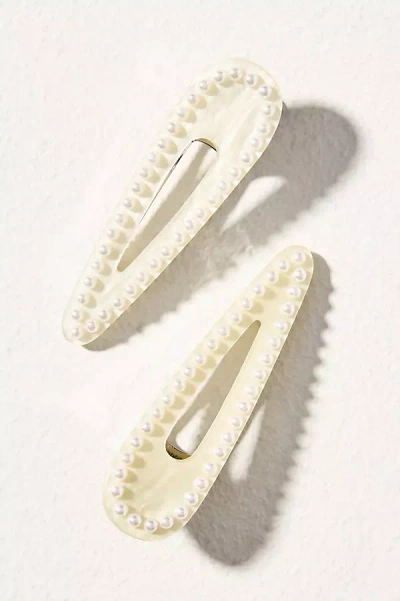 By Anthropologie Pearl-embellished Hair Clips, Set Of 2 In Beige