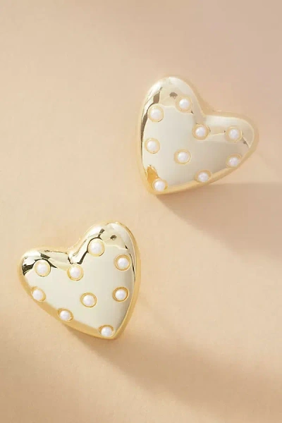 By Anthropologie Pearl-embellished Heart Earrings In Gold