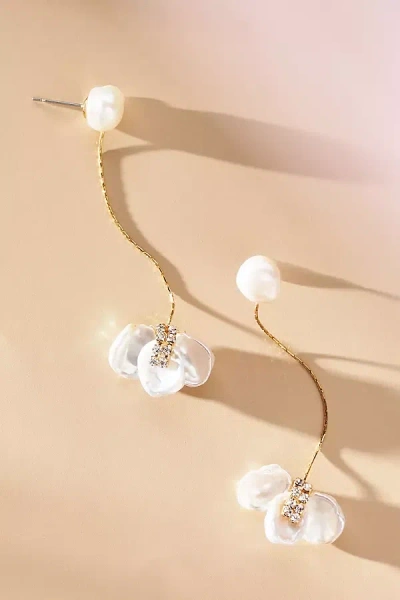 By Anthropologie Pearl Floral Drop Earrings In Gold