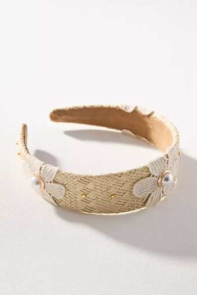 By Anthropologie Pearl Flower Raffia Headband