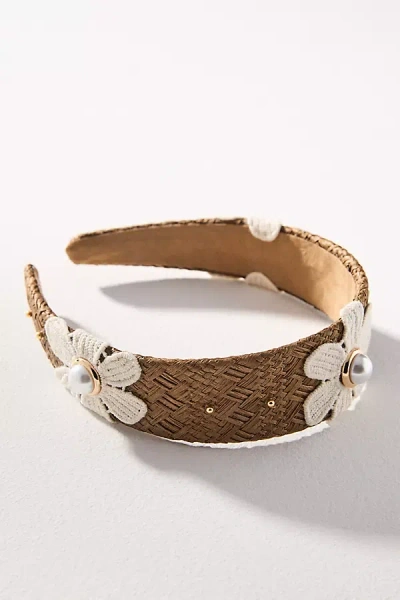 By Anthropologie Pearl Flower Raffia Headband