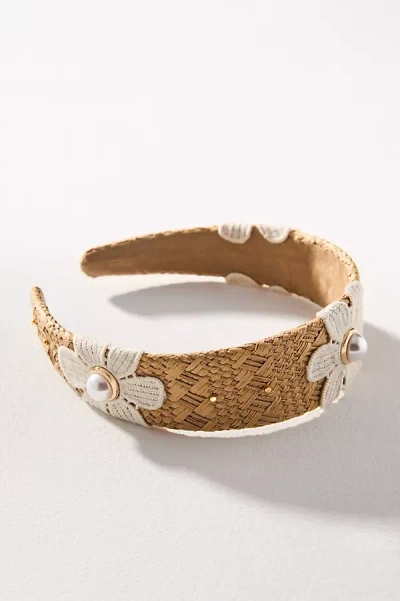 By Anthropologie Pearl Flower Raffia Headband